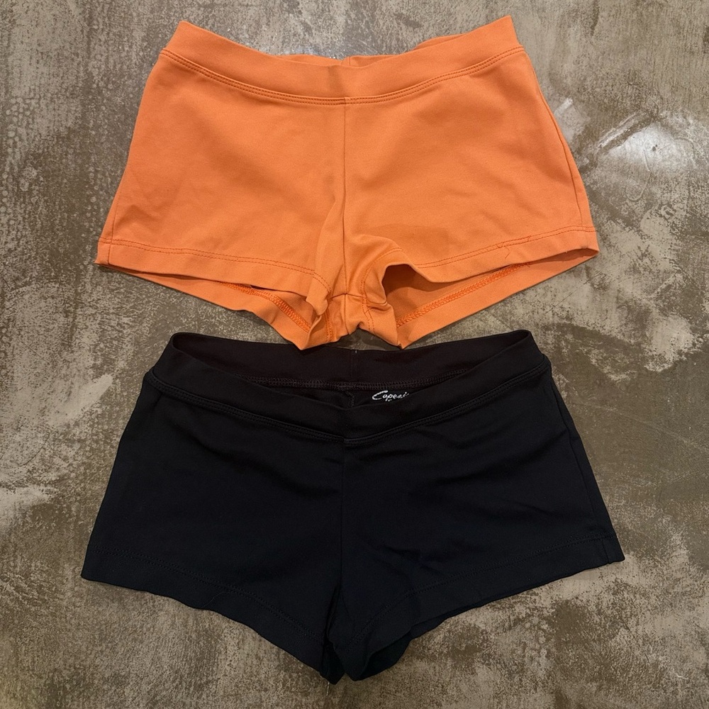 2 Pairs Capezio Boy Cut Low Rise Dance Shorts Activewear Orange & Black
